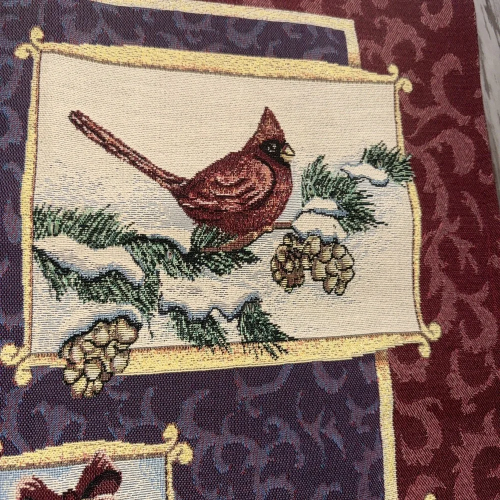 Fireside Christmas Wall Tapestry Red Cardinals Tree Country 36x25 NO LIGHTS Read
